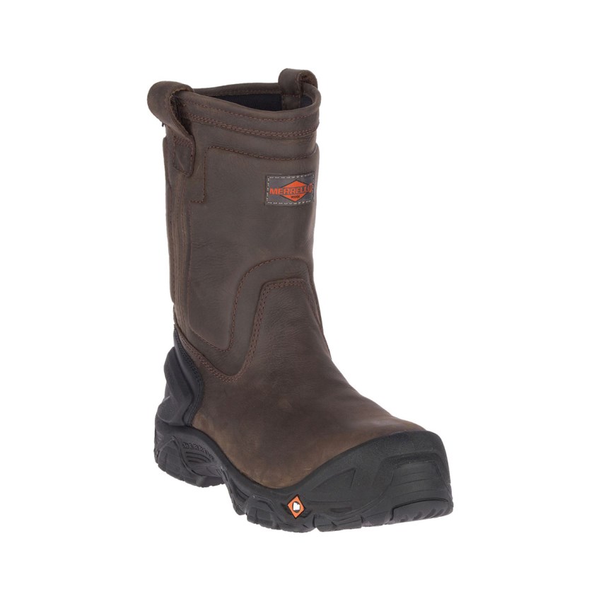 Bottes de Securite Merrell Strongfield Leather Pull On Waterproof Comp Toe Chocolat Homme | N.G.RXBR